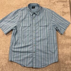 Scottevest Mens Performance Plaid Short Sleeve Button Down Shirt Blue Large